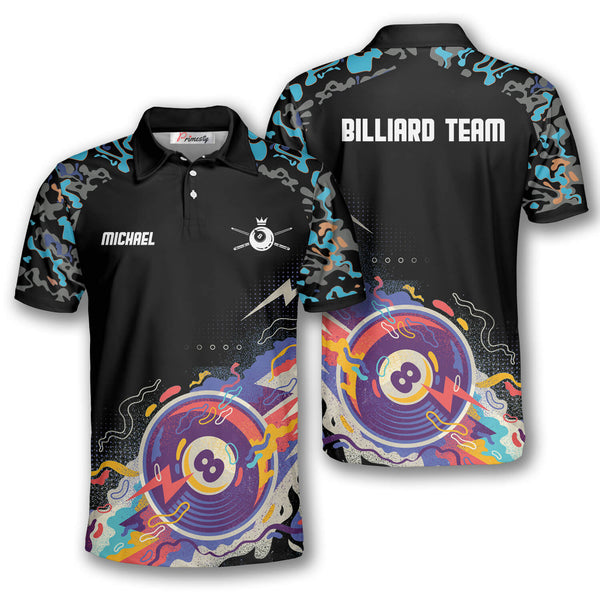 Maxcorners Ball 8 Black Blue Billiard Personalized Name Unisex Shirt