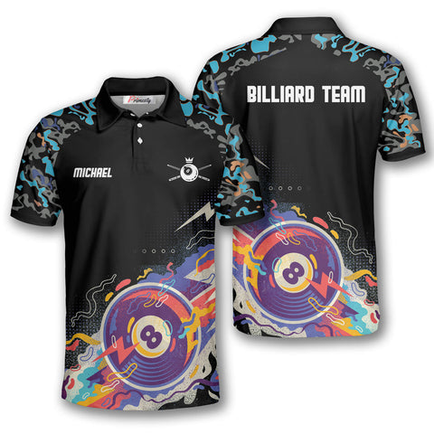 Maxcorners Ball 8 Black Blue Billiard Personalized Name Unisex Shirt