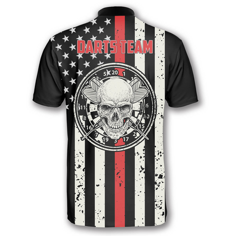 Maxcorners Skull Flag Red Line Personalized Your Name, Team Name 3D Shirt