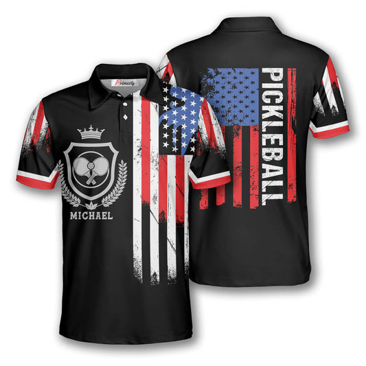 Max Corner Personalized Name and Team name American Flag Crown Emblem Custom Pickleball Shirts 3D Polo Shirt