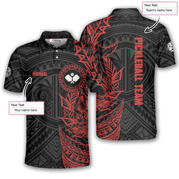 Max Corner Personalized Name and Team name Red Tribal Custom Sport Style Pickleball 3D Polo Shirt