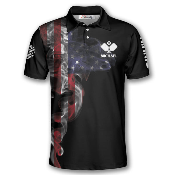 Max Corner Personalized Name and Team name Smoky US Flag Pickleball 3D Polo Shirt