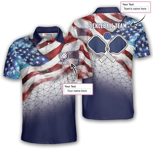 Max Corner Personalized Name and Team name US Flag Patriotic Sporty Pickleball 3D Polo Shirt