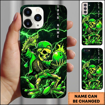 Maxcorners Bowling Phonecase Green Thunder Skeleton Bowling Personalized Name 3D Phone Case