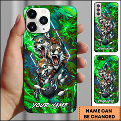 Maxcorners Bowling Phonecase Triple Wolf Neon Green Energy Personalized Name 3D Phone Case