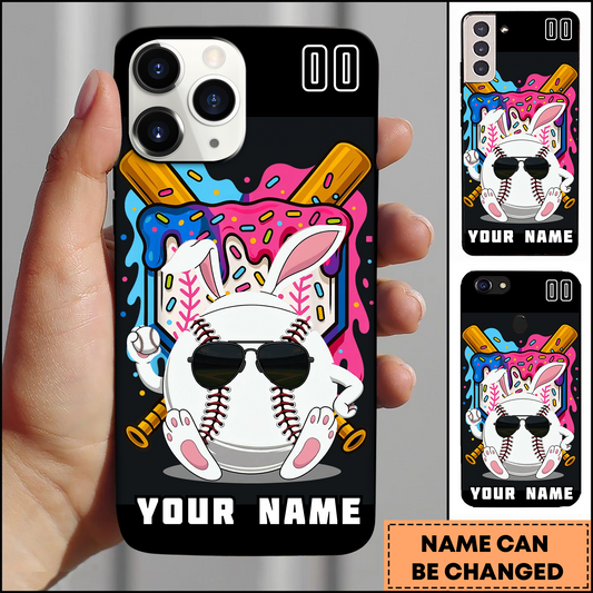 Maxcorners Baseball Cool Bunny Drip Bat Personalized 3D Phone Case
