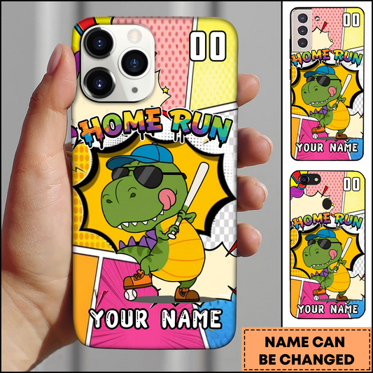 Maxcorners Baseball Dinosaur Home Run Comic Personalized 3D Phone Case