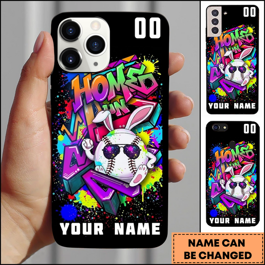 Maxcorners Baseball Graffiti Bunny Neon Splash Personalized 3D Phone Case