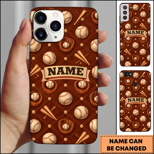Maxcorners Baseball Vintage Pattern Leather Style Personalized 3D Phone Case