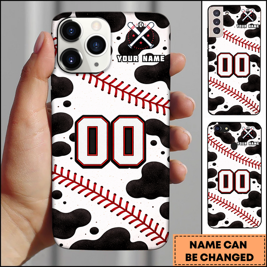 Maxcorners Baseball Black Cow Print and Red Stitches Personalized 3D Phone Case