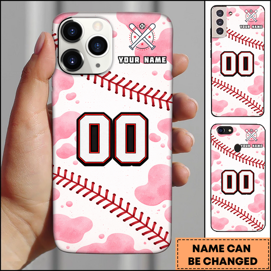 Maxcorners Baseball Pink Cow Print and Red Stitches Personalized 3D Phone Case