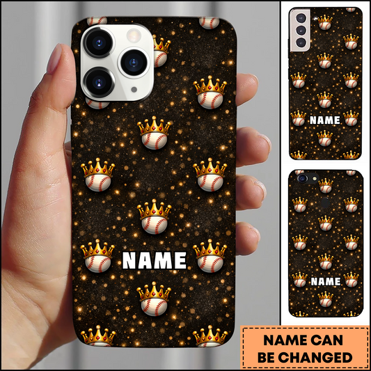 Maxcorners Baseball Golden Crown and Glitter Background Personalized 3D Phone Case