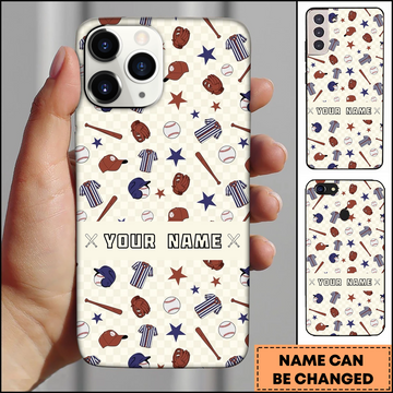 Maxcorners Baseball Equipment Pattern and Checkered Background Personalized 3D Phone Case