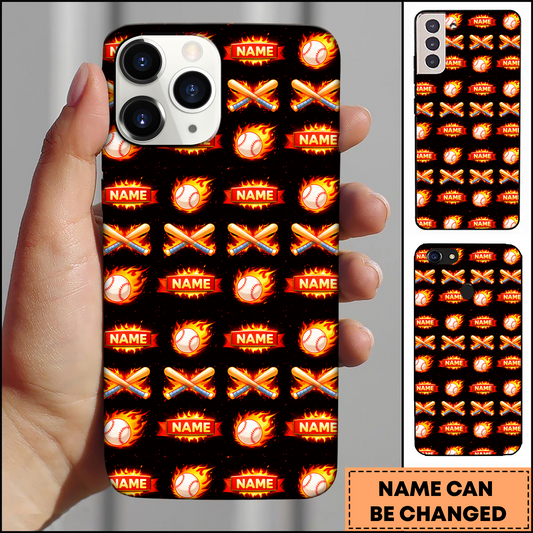 Maxcorners Baseball Flaming Ball and Crossed Bats Pattern Personalized 3D Phone Case