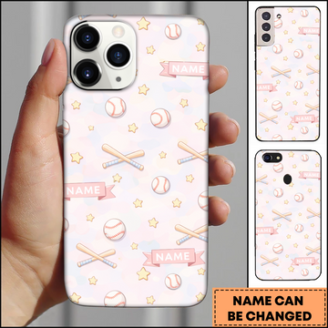 Maxcorners Baseball Cute Pastel Bats and Stars Pattern Personalized 3D Phone Case