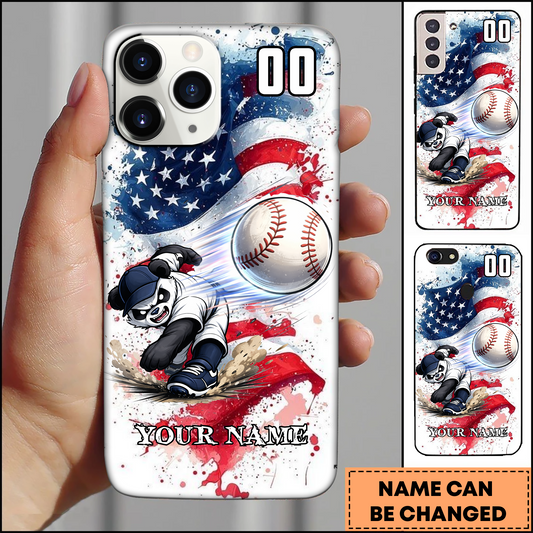 Maxcorners Baseball Pitching Panda USA Flag Personalized 3D Phone Case