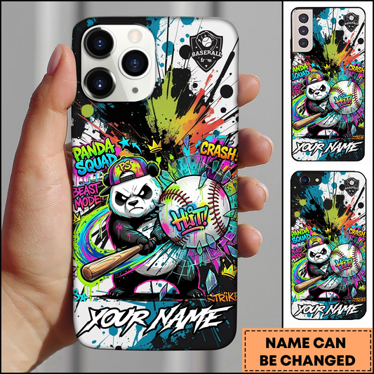 Maxcorners Baseball Graffiti Panda Beast Mode Neon Splatter Personalized 3D Phone Case