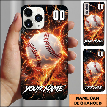 Maxcorners Baseball Lightning Bolt Electric Fire Shattered Glass Personalized 3D Phone Case