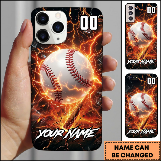 Maxcorners Baseball Lightning Bolt Electric Fire Shattered Glass Personalized 3D Phone Case
