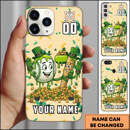 Maxcorners Baseball St. Patrick's Day Leprechaun Cartoon Gold Coins Personalized 3D Phone Case