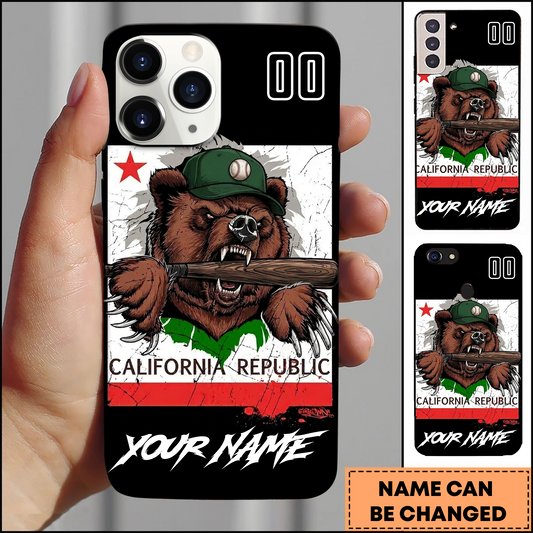 Maxcorners Baseball Angry Bear California Republic Personalized 3D Phone Case