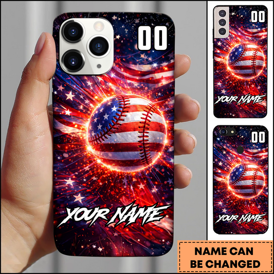 Maxcorners Baseball USA American Flag Personalized 3D Phone Case