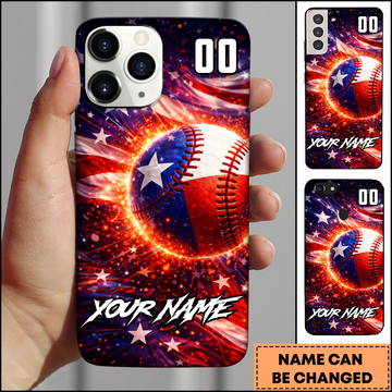 Maxcorners Baseball Texas State Flag Personalized 3D Phone Case