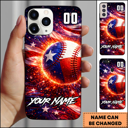 Maxcorners Baseball Texas State Flag Personalized 3D Phone Case