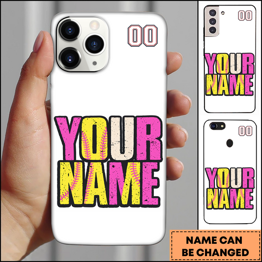 Maxcorners Baseball Big Pink Yellow Text Personalized 3D Phone Case