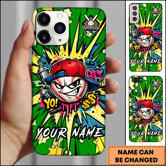 Maxcorners Baseball Graffiti Street Art Cool Ball Character Personalized 3D Phone Case