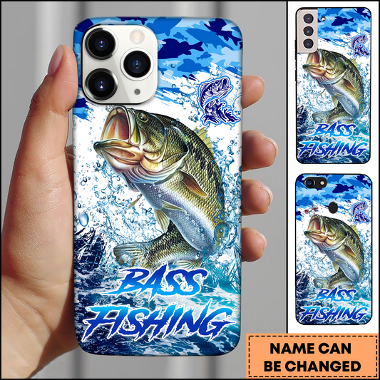 Maxcorners Bass Fishing Blue Ocean Splash Art Personalized Name 3D Phone Case