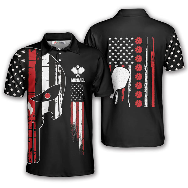 Max Corner Personalized Name and Team name Skull Art American Flag Pickleball 3D Polo Shirt