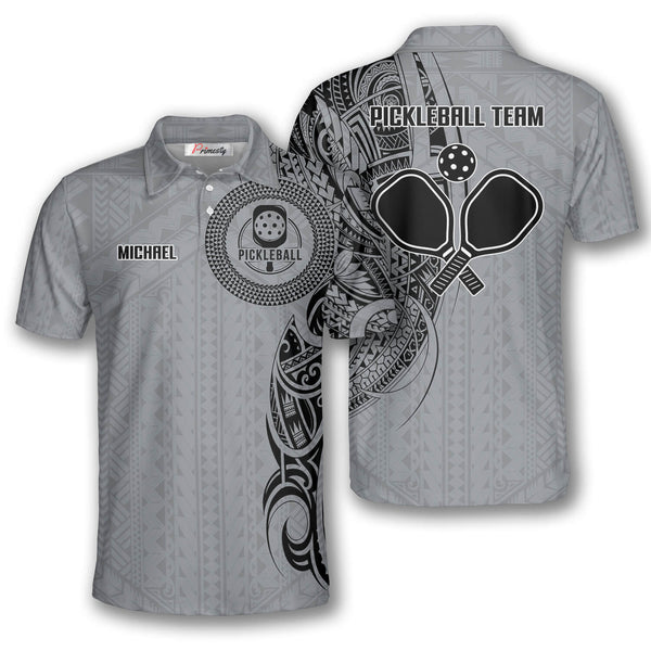 Max Corner Personalized Name and Team name Strike Grey Tribal Tattoo Pickleball 3D Polo Shirt