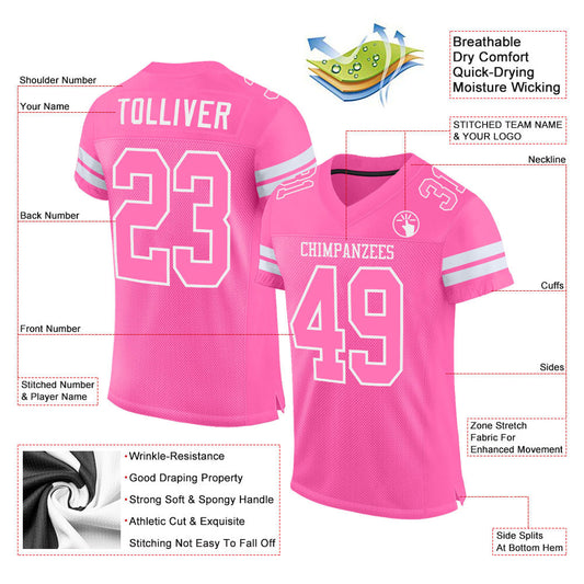 Maxcorners Custom Pink Pink-White Mesh Authentic Football Jersey LM2605