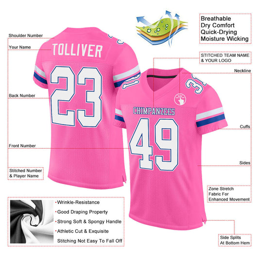 Maxcorners Custom Pink White-Royal Mesh Authentic Football Jersey LM2605