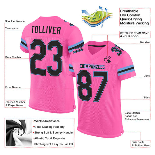Maxcorners Custom Pink Black-Light Blue Mesh Authentic Football Jersey LM2605