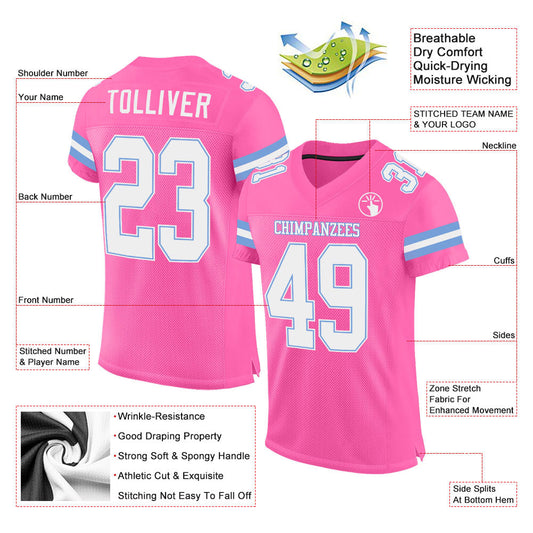 Maxcorners Custom Pink White-Light Blue Mesh Authentic Football Jersey LM2605
