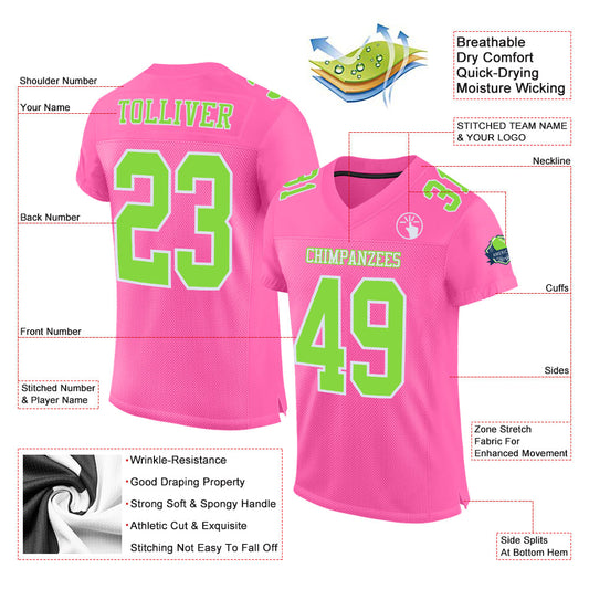 Maxcorners Custom Pink Neon Green-White Mesh Authentic Football Jersey LM2605