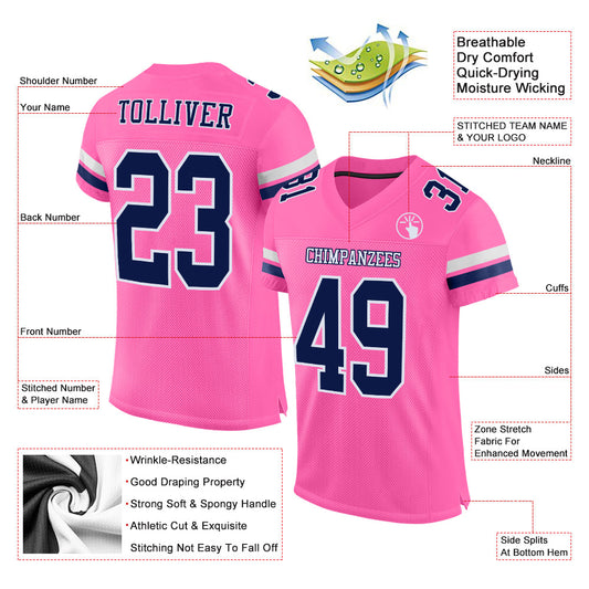 Maxcorners Custom Pink Navy-White Mesh Authentic Football Jersey LM2605