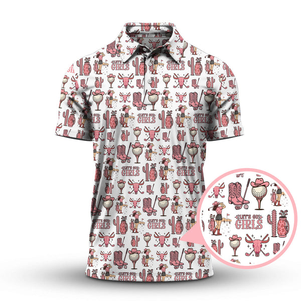 Maxcorners Let’s Go Girls Golf Pattern Shirt, Western Cowgirl Golf Polos For Golfers, Funny Golf Shirts For Women's