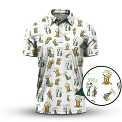 Maxcorners Funny Pattern Cocktail Golf Polos, Men Golf Shirt, Golf Gift For Golfers