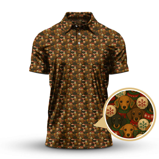 Maxcorners Funny Pattern Golf Shirt, Dachshund Golf Shirt, Christmas Golf Shirt, Golf Gift For Men