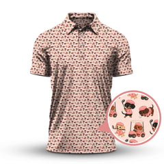 Maxcorners Pattern Golf Shirt For Men, Dachshund Golf Shirt For Golfer, Breast Cancer Golf Shirt For Dog Lovers