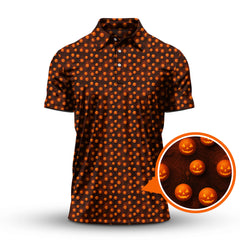 Maxcorners Pumpkin Pattern Golf Shirt For Men, Halloween Golf Shirt, Funny Halloween Golf Polos For Golfer