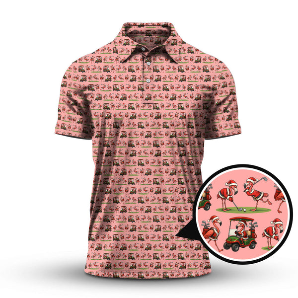Maxcorners Funny Pattern Golf Shirt, Flamingo Golf Shirt, Christmas Golf Shirt For Golfer