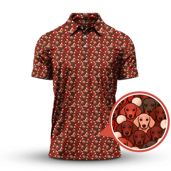 Maxcorners Dachshund Dog Pattern Golf Shirt With Red Color, Golf Gift For Dog Lover, Funny Dachshund Golf Shirt For Golfers