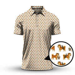 Maxcorners Pattern Golf Shirt, Crazy Dog Golf Shirt, Shiba Inu Golf For Men