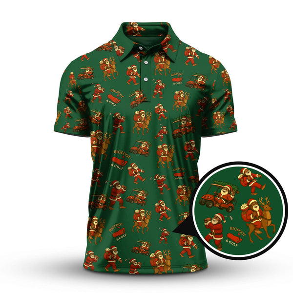 Maxcorners Christmas Golf Shirt, Funny Pattern Golf Shirt, Bigfoot Golf Shirt For Men