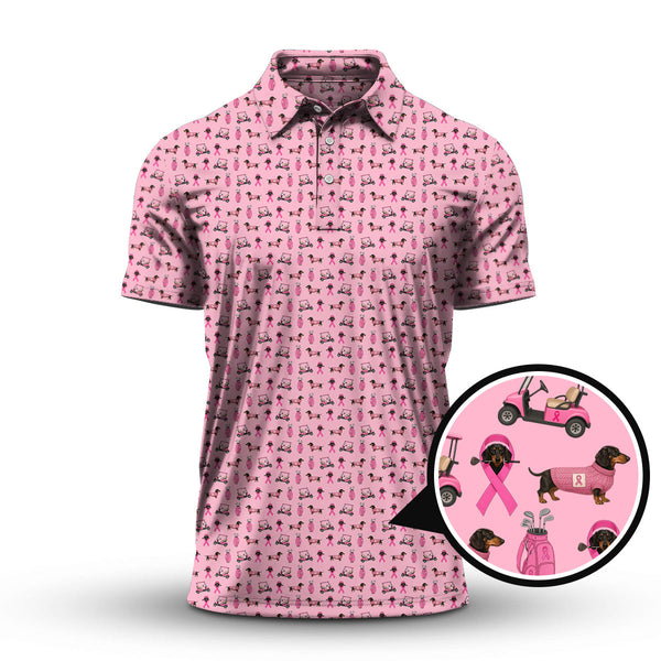 Maxcorners Breast Cancer Golf Shirt, Dachshund Golf Shirt, Pattern Golf Shirt For Golfer