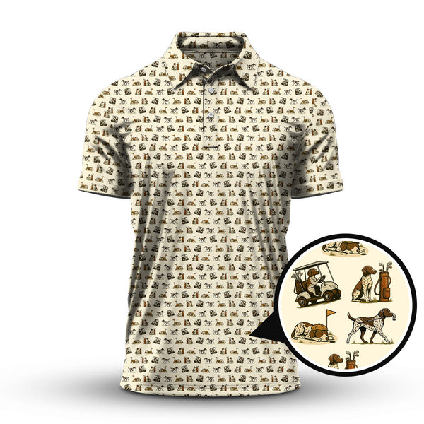 Maxcorners Pattern Golf Shirt, Pointer Golf Polos, Dog Golf Shirt For Men, Crazy Golf Shirt For Golfers